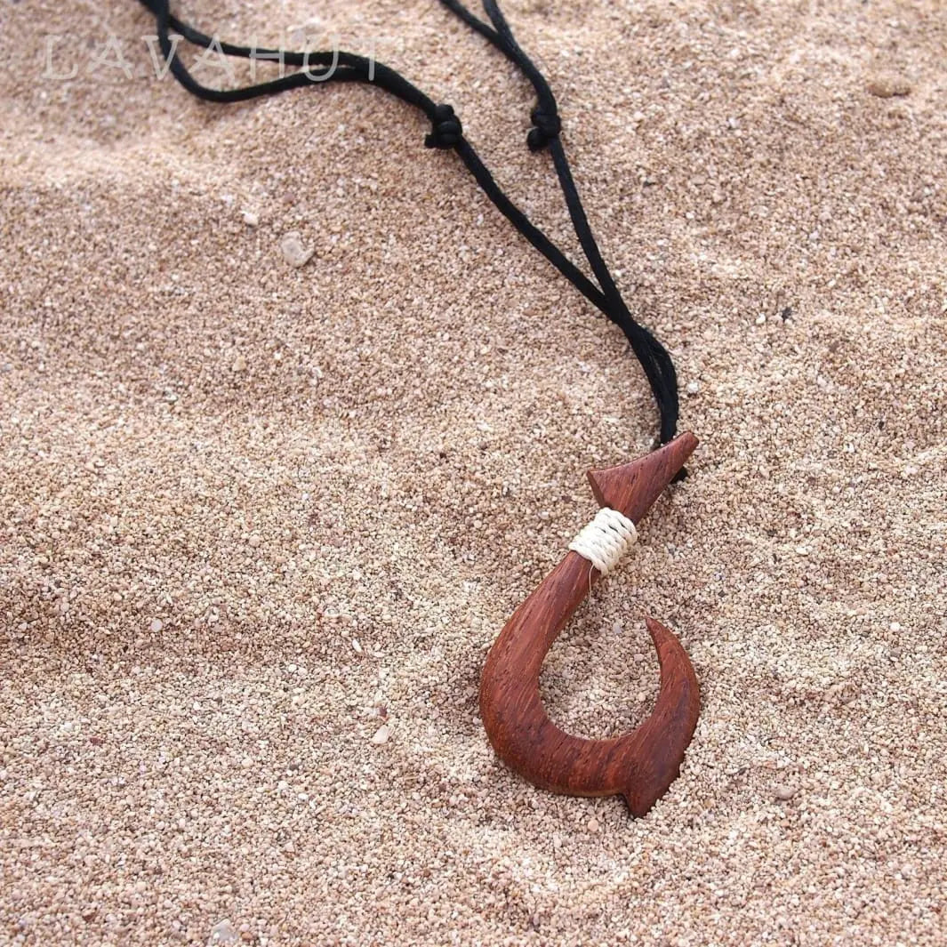 Aina Wooden Fish Hook Hawaiian Necklace
